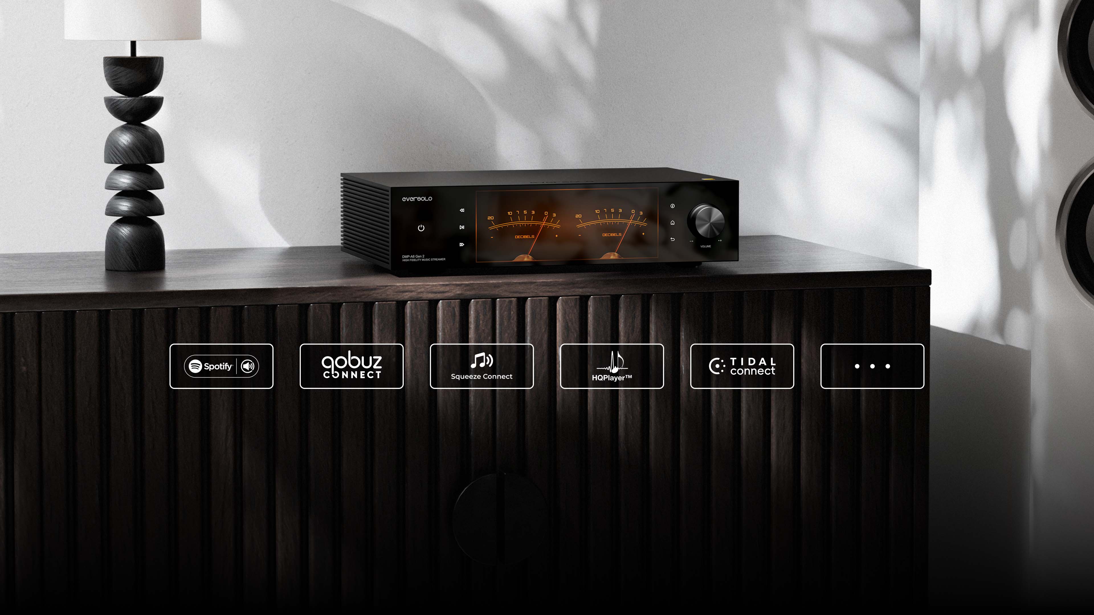 Eversolo DMP-A8 Gen 2 串流協定與 Spotify Connect、TIDAL Connect、Qobuz Connect 等連線能力示意