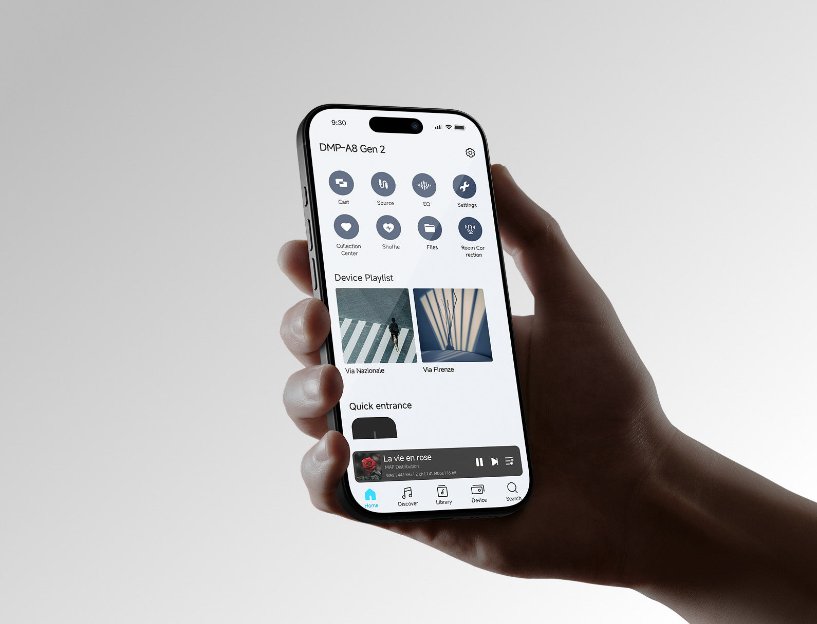 手持手機顯示 Eversolo Control APP 的 DMP-A8 Gen 2 控制介面